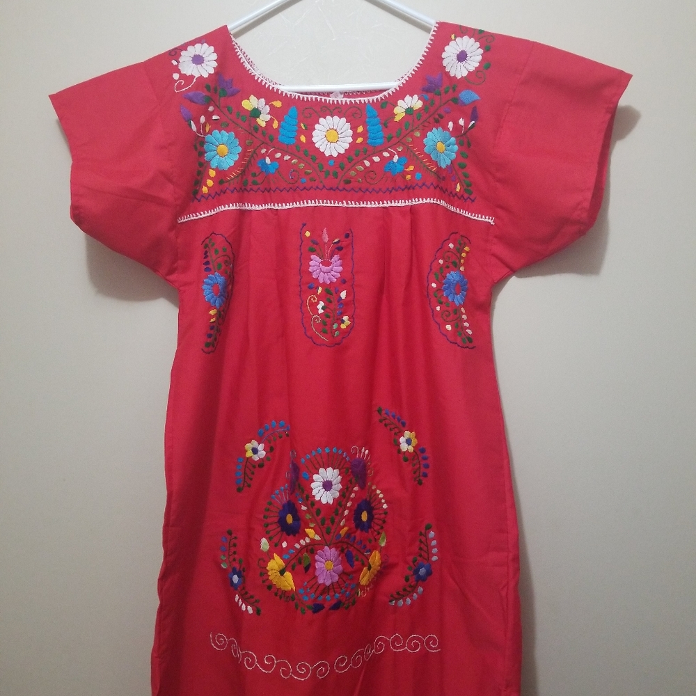 Mexican tradition red above knee dress size m